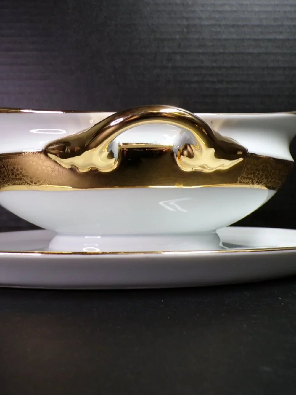 Vintage Gravy Boat with Attached Underplate Bavaria Superior Karat Gold Trim